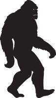 Silhouette of a mythical bigfoot creature walking sideways with a mysterious presence in black and white isolated on white background vector