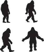 Silhouetted bigfoot poses in various actions isolated on white background vector