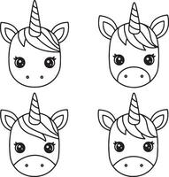 Adorable unicorn face pattern design in black and white for childrens projects vector