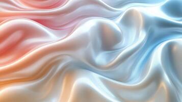 Abstract waves of silk fabric in pastel shades of pink, white, and blue create a smooth flowing texture photo