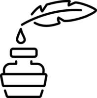 A line style icon showing a quill pen with ink vector