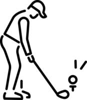 A line style icon showing a character playing golf vector