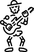 An outline style icon showing a skeleton mariachi vector