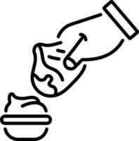 A linear icon depicting momo dumpling with sauce vector
