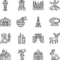 Collection of Linear Country Architecture and Culture Icons vector