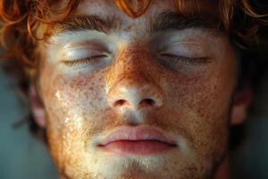 a man with freckles on his face photo