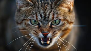 Fierce wild cat displaying threatening posture in natural habitat during daylight photo