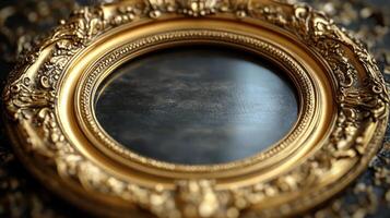 Ornate gold frame without artwork, showcasing craftsmanship and elegance in interior decor photo