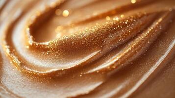 Golden shimmer on smooth cream, highlighting texture and richness in a culinary creation photo