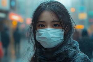 Woman wearing a face mask in the city photo