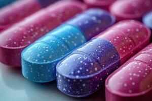 pills with blue and pink colored pills photo