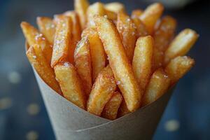 french fries in a paper cup photo