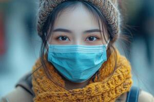 woman wearing face mask in the city photo