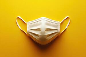 a white surgical mask on a yellow background photo