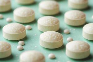 white pills on a green surface photo