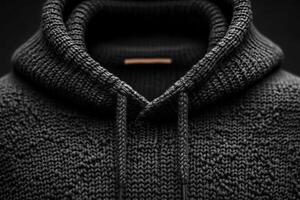 a close up of a sweater with a hood photo