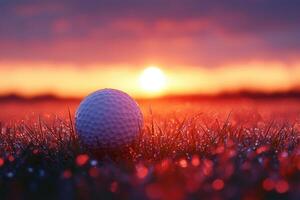 golf ball in the grass at sunset photo