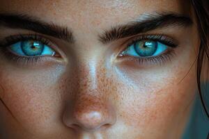 close up of a woman with freckles photo