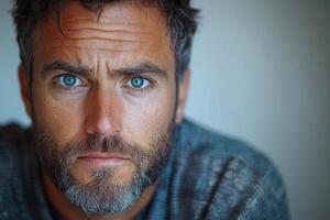 a man with a beard and blue eyes photo