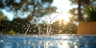 water splashing in a pool with the sun shining photo