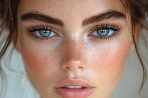 close up of woman with freckles photo