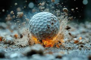 a golf ball is exploding on the ground photo