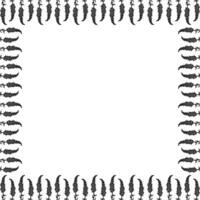 Flourish frame with monochrome elements. Trendy botany graphic template. Grass empty frame box vector