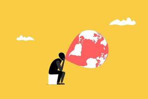 Businessman blow up balloon with the symbol of the world map. concept of inflation, interest rate, floating interest, and economic crisis vector