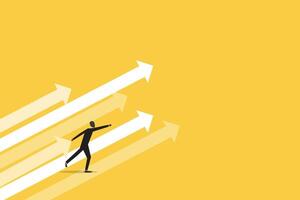 Businessman pointing arrows up in the sky next target. concept of moving forward, growth business, ambition, and motivation. vector