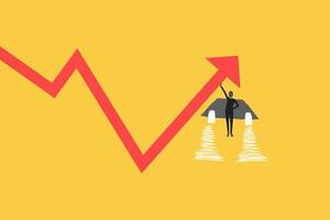 Businessman with jetpack turning direction of graph to point upward. concept of Finance and economy. vector