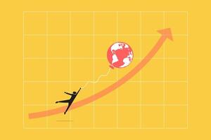 Businessman with the symbol of the world map floats higher. concept of inflation, interest rate, floating interest, and economic crisis. vector