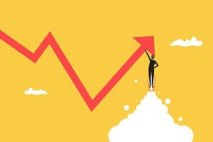 Businessman with jetpack turning direction of graph to point upward. concept of Finance and economy vector