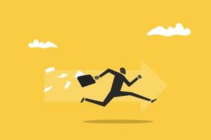 Businessman running forward with arrow. concept of Moving forward, success, ambition, motivation vector