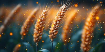 golden wheat field with fireflies photo