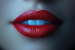 close up of a woman's lips with red lipstick photo