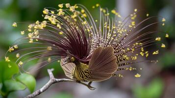 Exotic bird with vibrant feathers and unique flower-like display in natural habitat showcasing beauty and diversity of wildlife photo