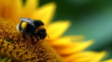 Close-Up of Bumblebee on Vibrant Sunflower Petals in a Bright Natural Environment photo