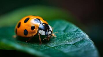 Close-up of a Ladybug on a Leaf with Vibrant Colors and Fine Details in Nature's Garden Environment photo