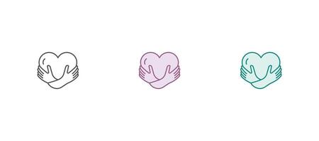 Care, generous and sympathize icon set in thin line style. Self love illustration vector