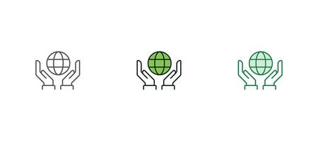 green earth planet concept, icon, world ecology, nature global protect, logo eco environment, globe with leafs, thin line simple web symbol on white background vector
