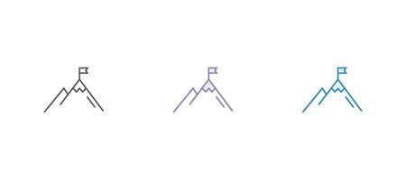 Mountain progression path. Climbing progress route, mountain peak overcoming, mountain climbing path with red flag on top illustration. vector