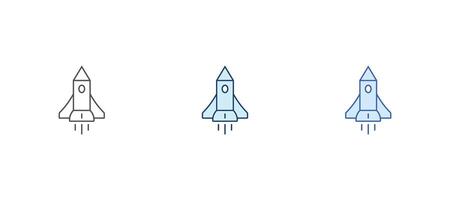 Set of rocket icons. Launch spaceship or spacecraft. Rocket fast flying for space. New business start up. vector