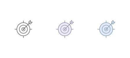 Target with arrow icon set. Line and glyph aim dart board. Target with arrow vector