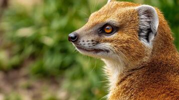 Close-Up Portrait of a Mongoose in Natural Environment with Blurred Green Background photo