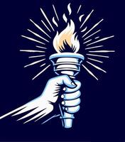 Hand Holding Flaming Torch, Liberty, Freedom, Graphic vector