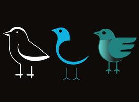 Three Stylized Birds in White Blue and Teal on a Black Background Representing Different Design Styles and Concepts vector