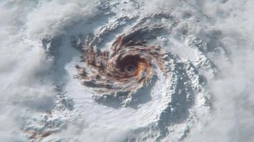 Dynamic Aerial View of a Powerful Hurricane Forming Over Ocean Waters with Dramatic Cloud Patterns and Vortex Motion photo