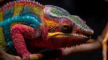 Vivid Chameleon Close-Up in Natural Habitat with Colors and Texture Highlighting Unique Features and Amazing Patterns photo