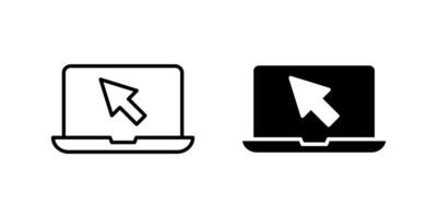 Laptop Cursor Icon Collection, a laptop with a cursor arrow in outline and glyph styles. Represents digital navigation or tech use. Perfect for tech design. vector