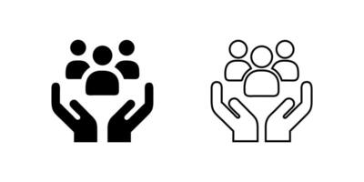 Group Care Icon Collection in outline and glyph styles. Represents teamwork or support. Perfect for community design. vector